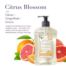 A LA MAISON pump close-up highlighting easy dispensing and measured use benefit