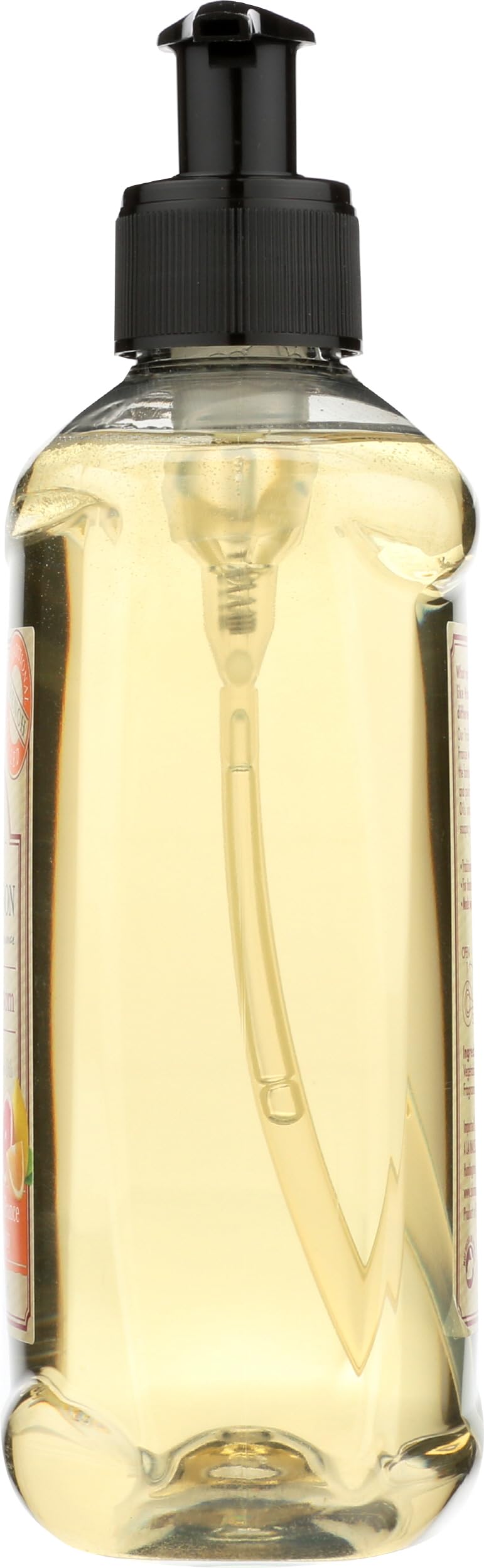 A La Maison bottle next to a hand showing 16.9 fl oz scale and convenient refill benefit