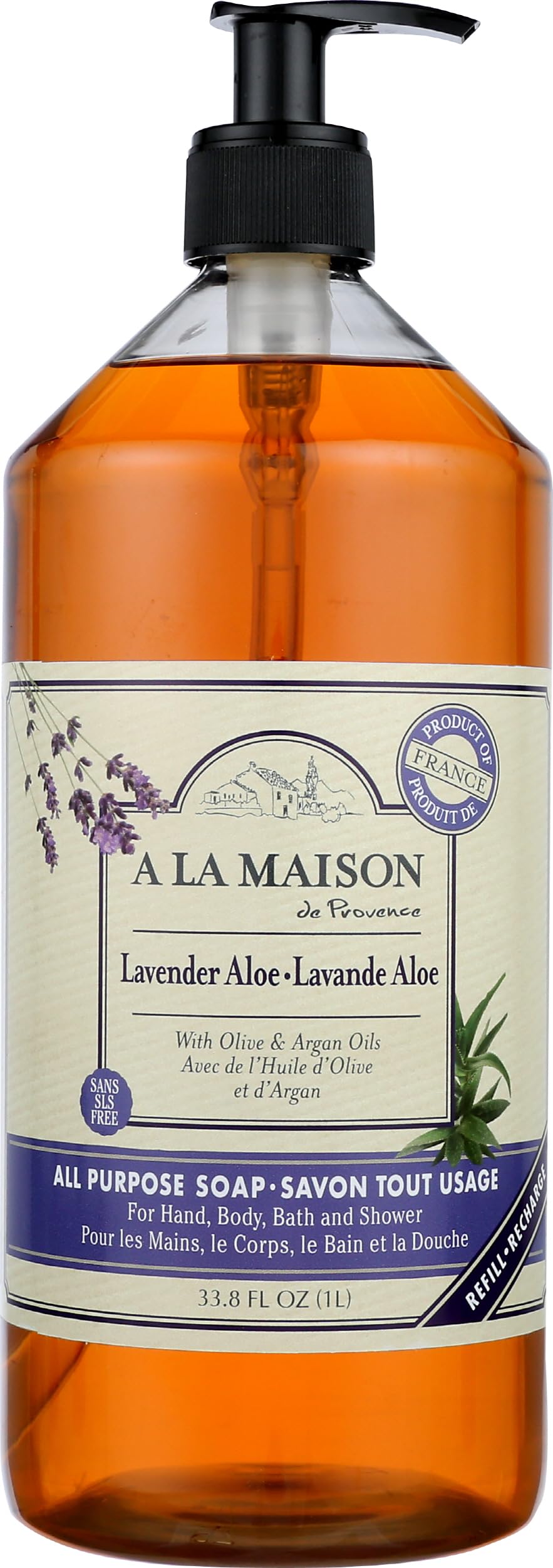 A LA MAISON front packaging showing lavender aloe and large bottle benefit