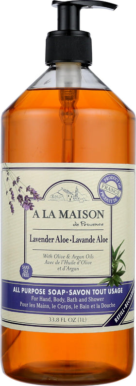 A LA MAISON front packaging showing lavender aloe and large bottle benefit