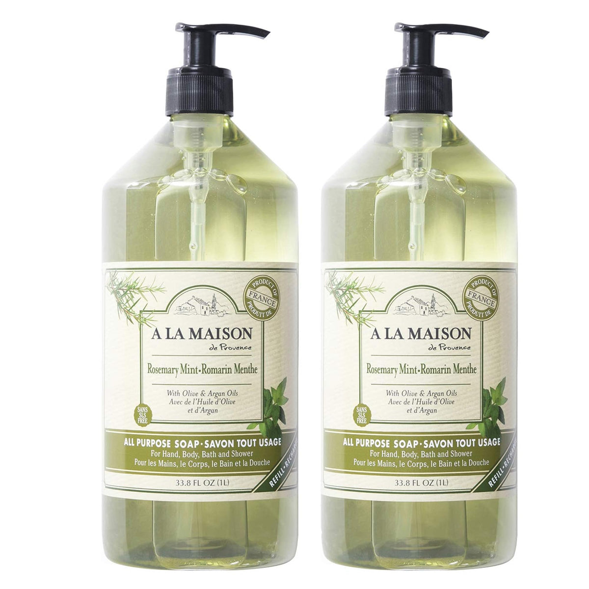A LA MAISON front packaging showing rosemary mint and 33.8 oz benefit: long-lasting supply