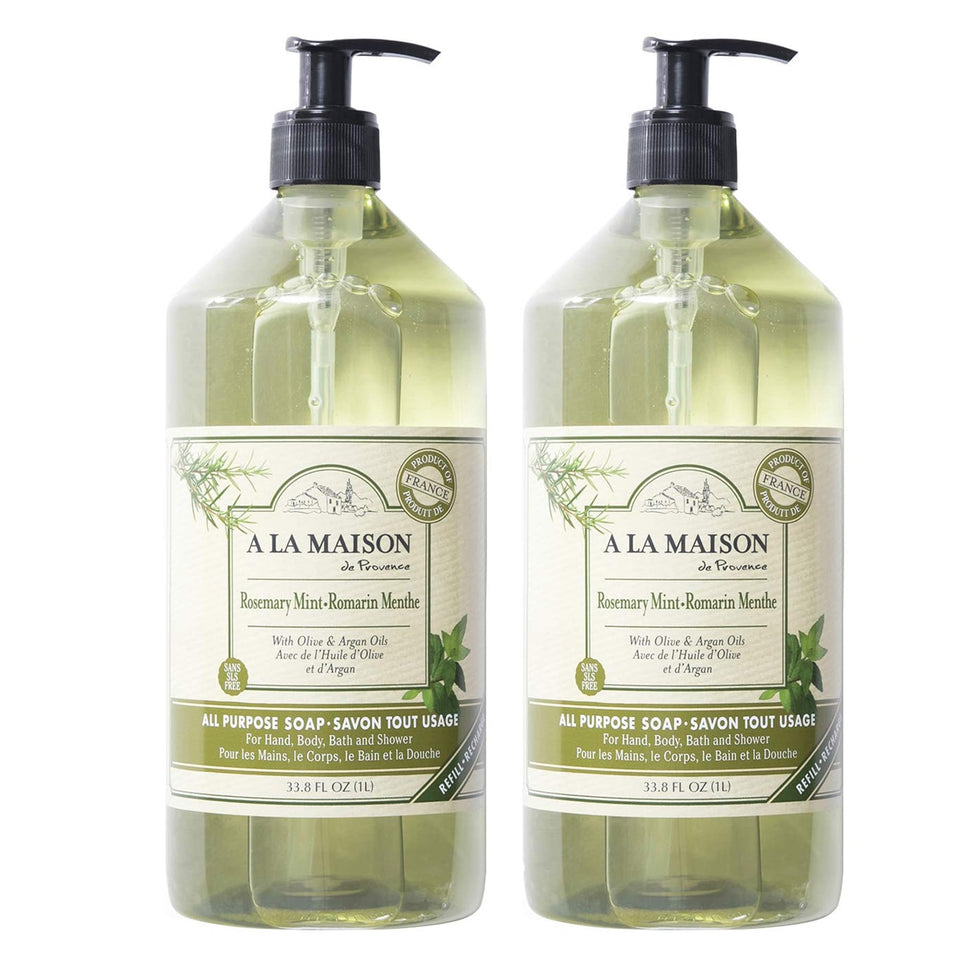 A LA MAISON front packaging showing rosemary mint and 33.8 oz benefit: long-lasting supply