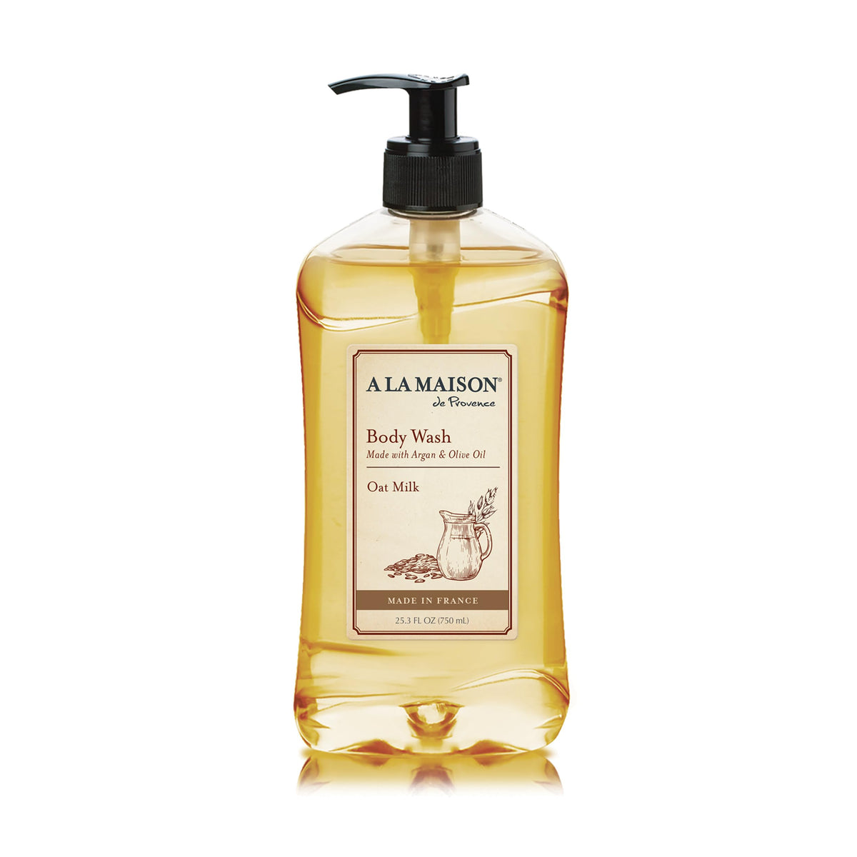 A LA MAISON front packaging showing bottle and pump for easy dispensing