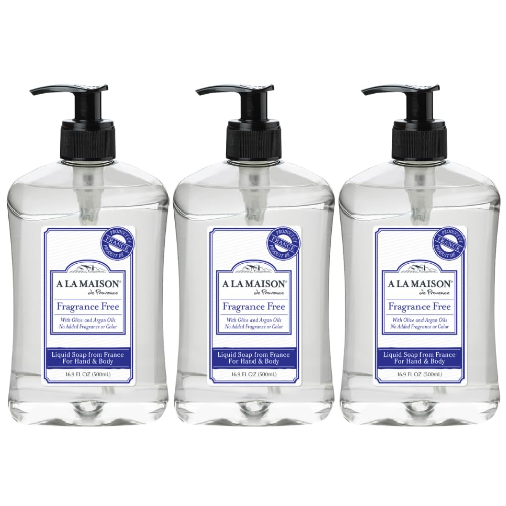 A LA MAISON front packaging showing three unscented bottles and sustainable design benefits