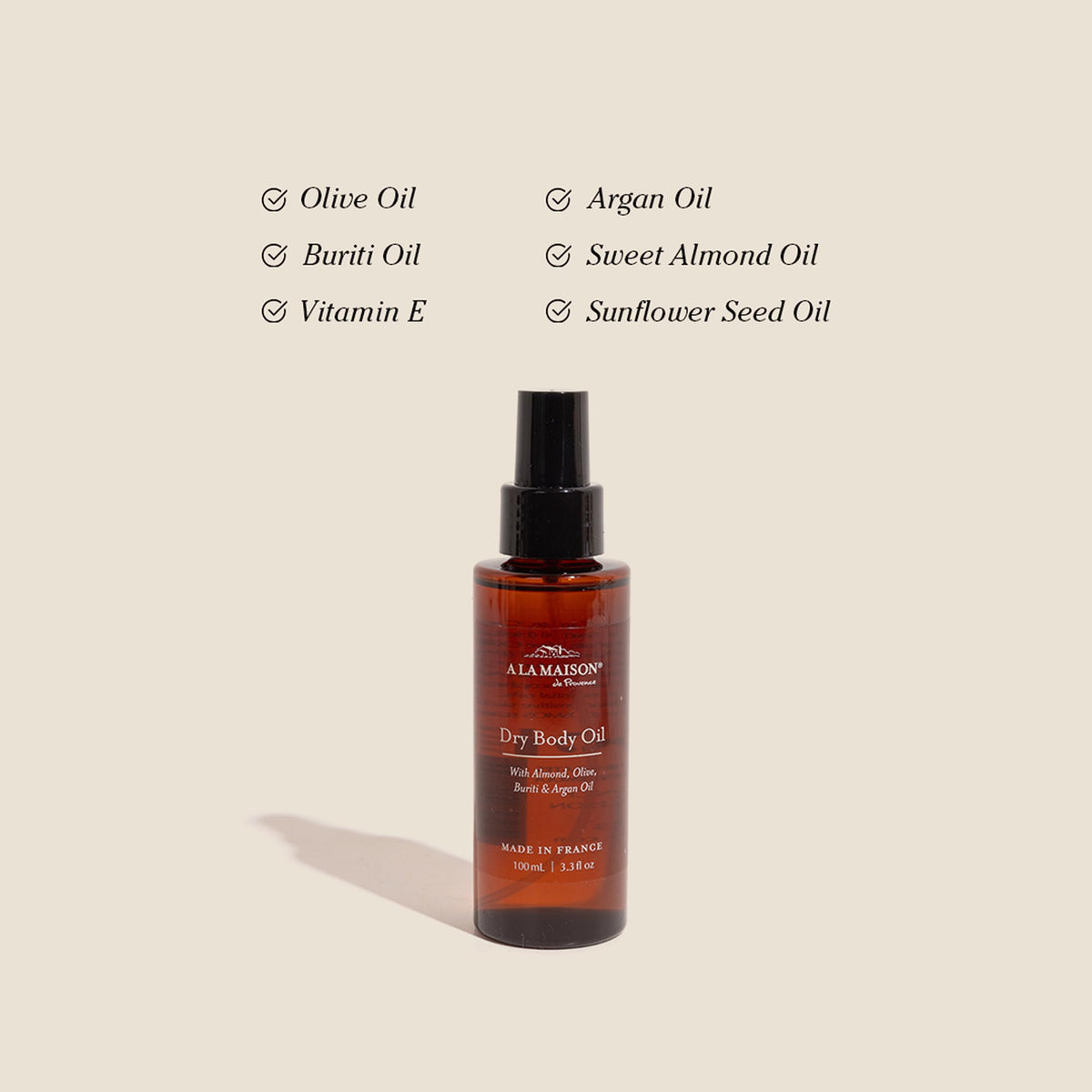 A LA MAISON collection of argan and almond oils highlighting nourishing ingredients