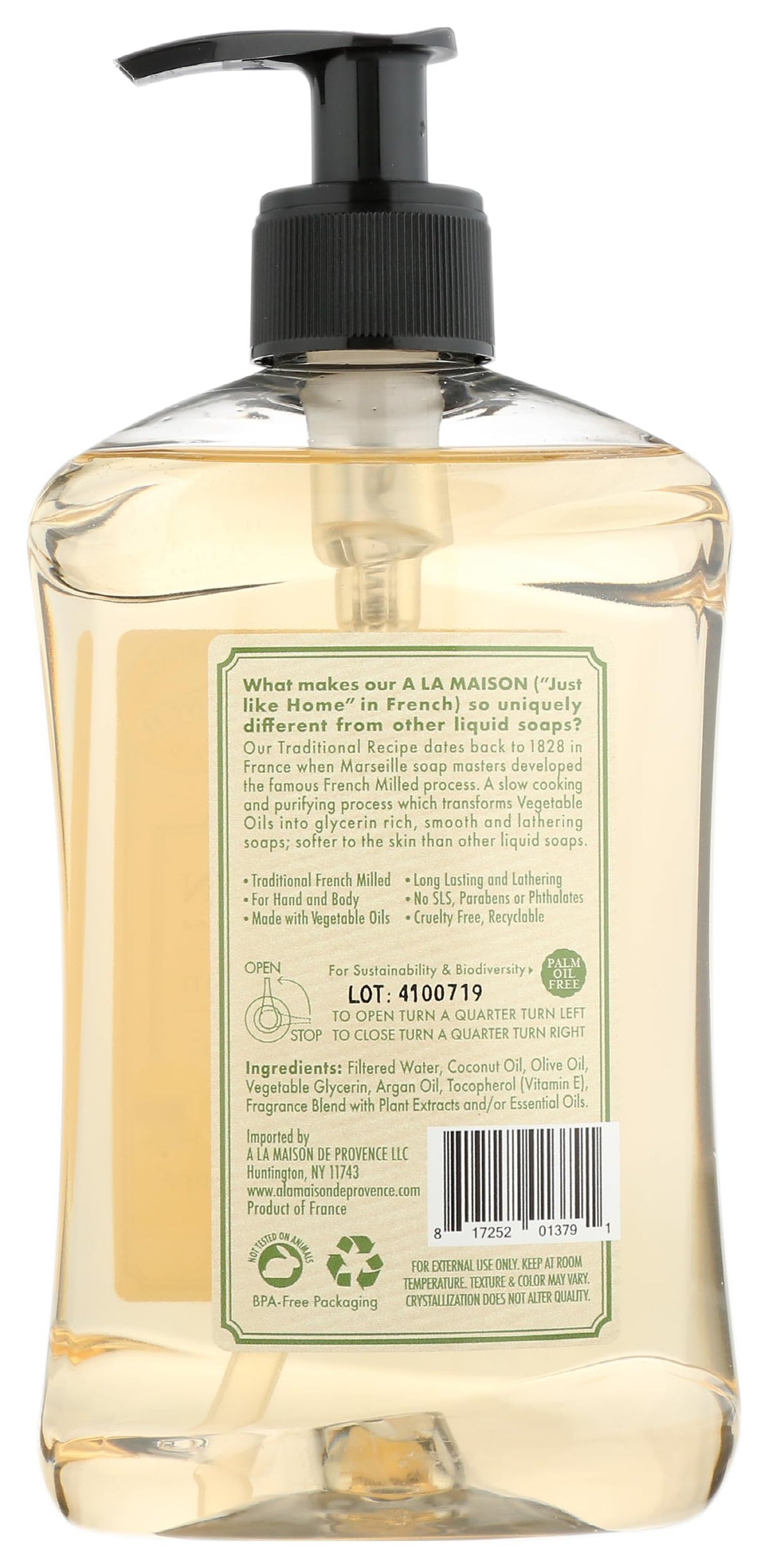 A LA MAISON ingredients label closeup highlighting natural plant-based benefits