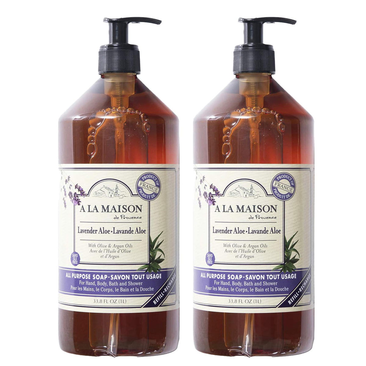 A LA MAISON front bottle showing label and calming lavender scent benefit
