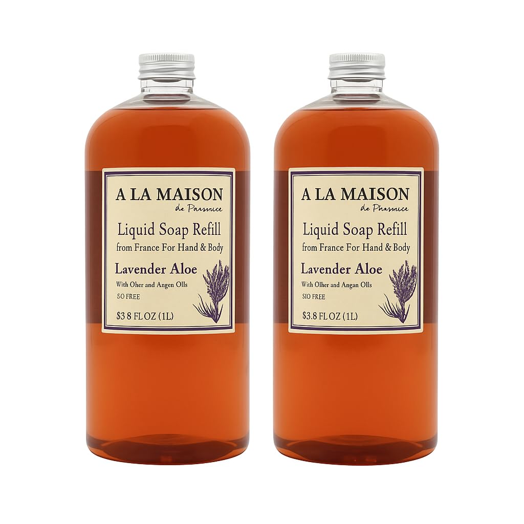 A LA MAISON front packaging showing 33.8 fl oz refill bottle and lavender scent benefit