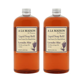 A LA MAISON front packaging showing 33.8 fl oz refill bottle and lavender scent benefit