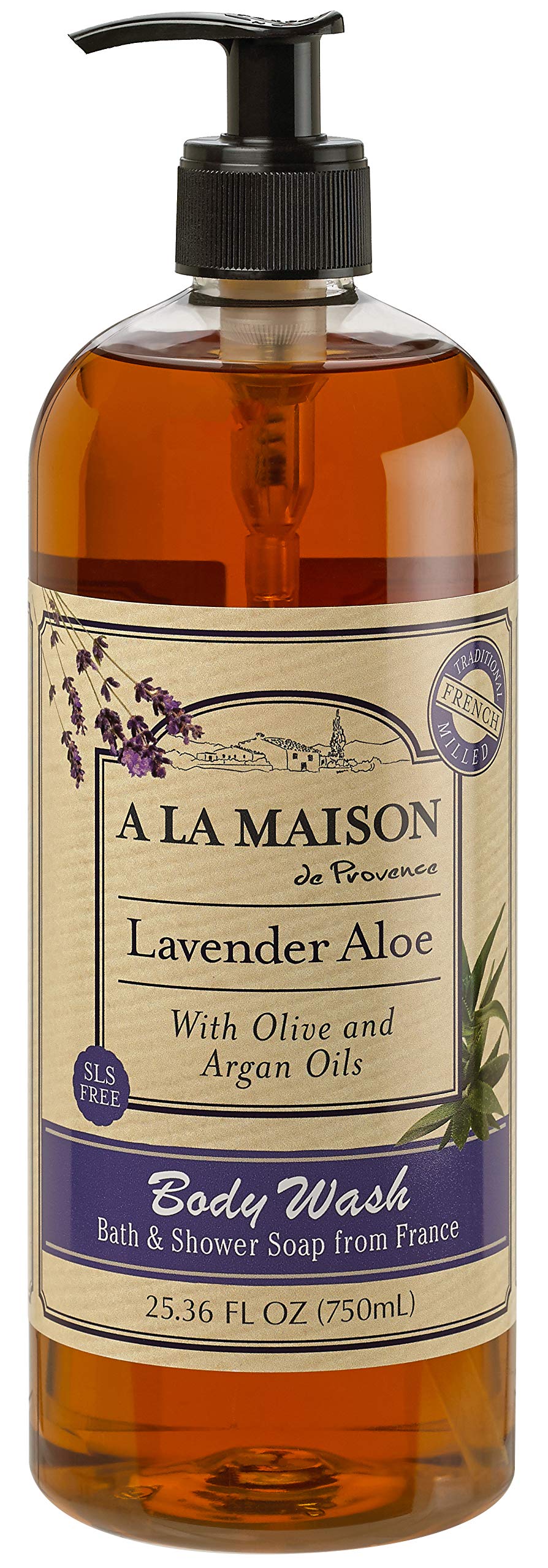A LA MAISON front bottle showing lavender label and large recyclable size benefit