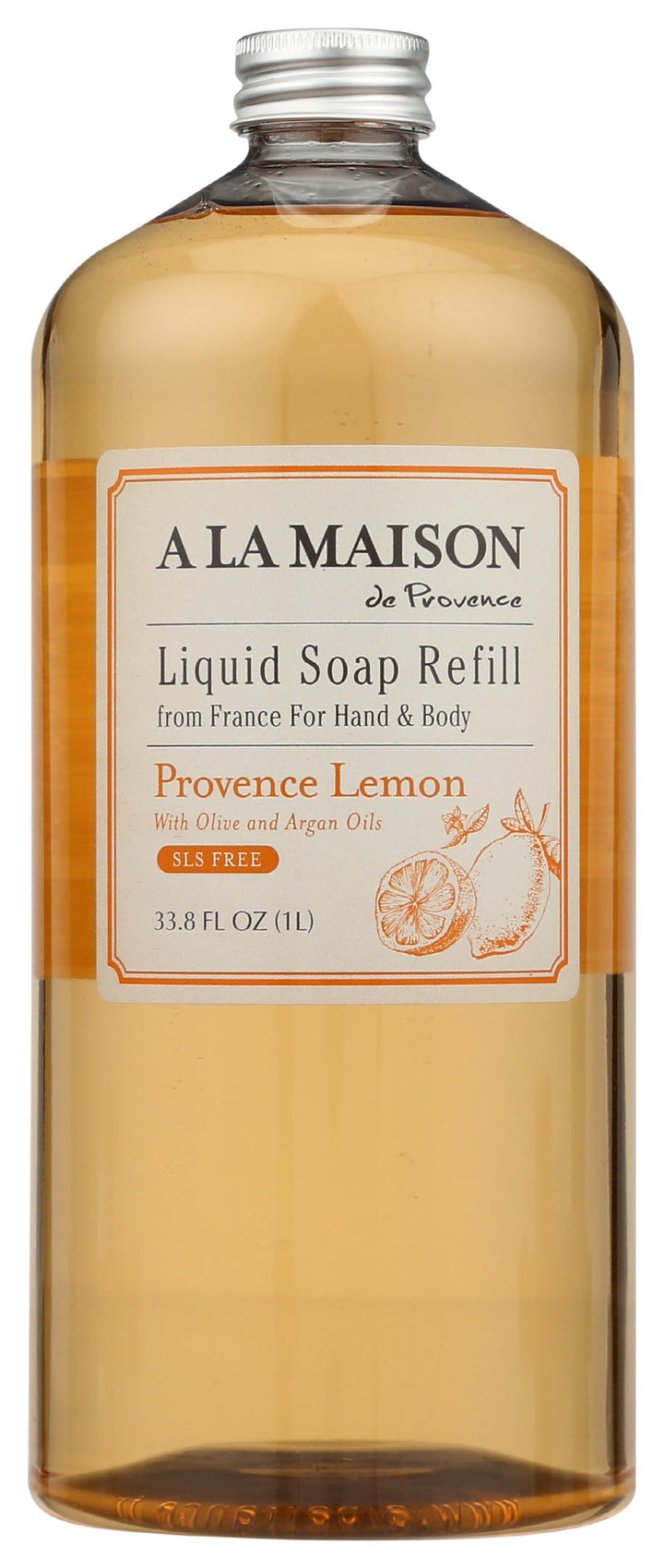A LA MAISON front packaging showing large refill bottle with clear branding and scent