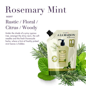A LA MAISON close-up of creamy rosemary mint lather texture demonstrating moisturizing, non-drying formula