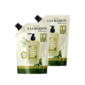 A LA MAISON front packaging of rosemary mint refill showing label and size, highlights authenticity and refill convenience