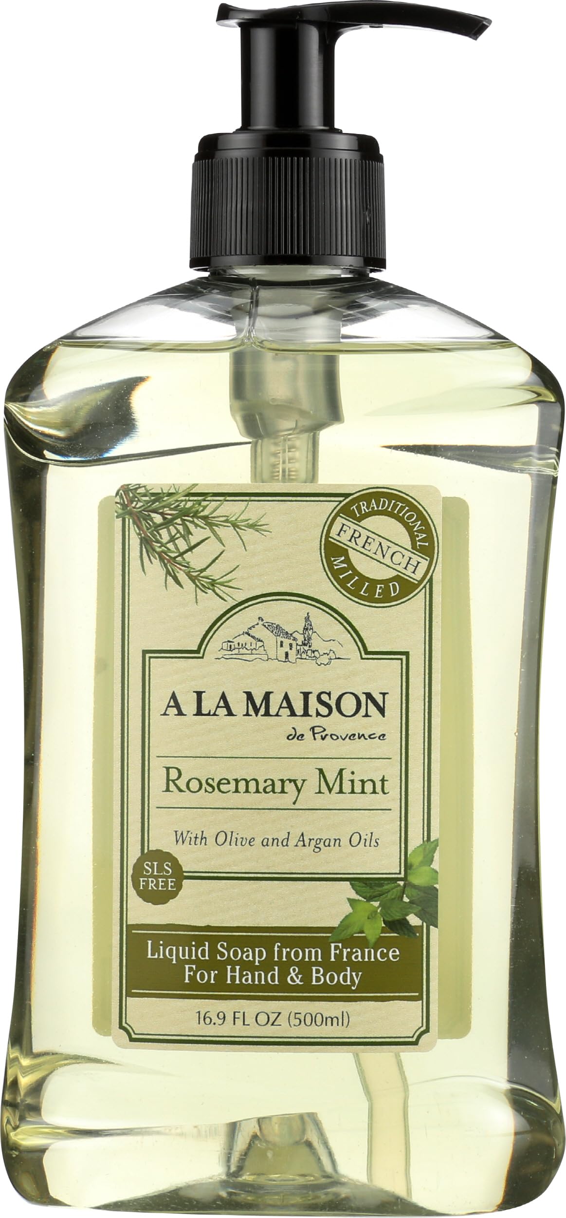 A LA MAISON front bottle showing label and rosemary-mint scent benefit