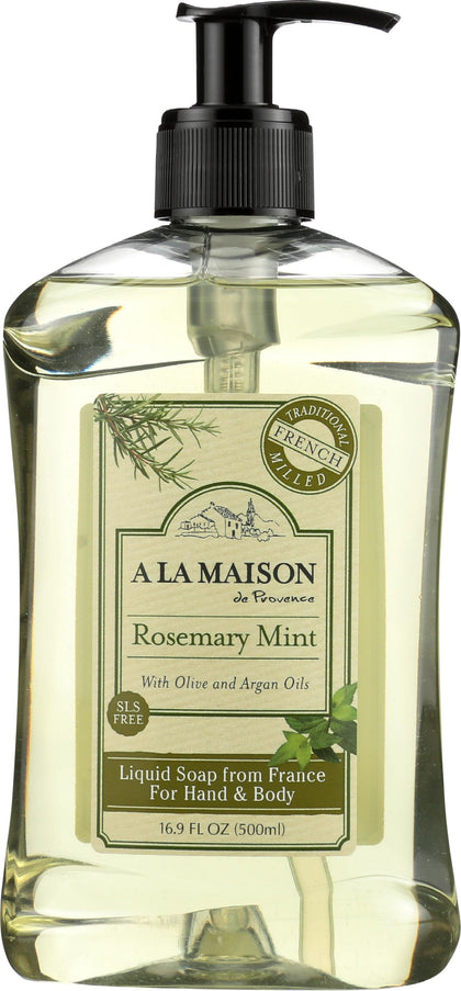 A LA MAISON front bottle showing label and rosemary-mint scent benefit
