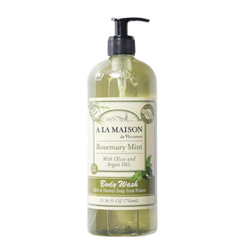 A LA MAISON front packaging showcasing rosemary mint scent and recyclable bottle benefit