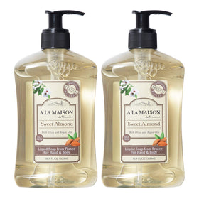 A LA MAISON front packaging showing sweet almond scent and French heritage benefits
