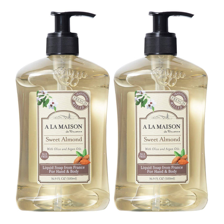 A LA MAISON front packaging showing sweet almond scent and French heritage benefits