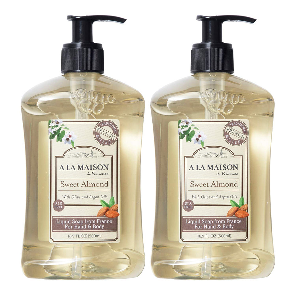 A LA MAISON front packaging showing sweet almond scent and French heritage benefits