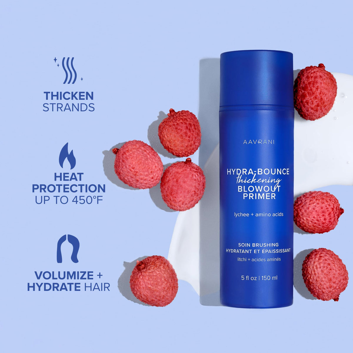 AAVRANI ingredients label close-up highlighting heat-protecting benefit