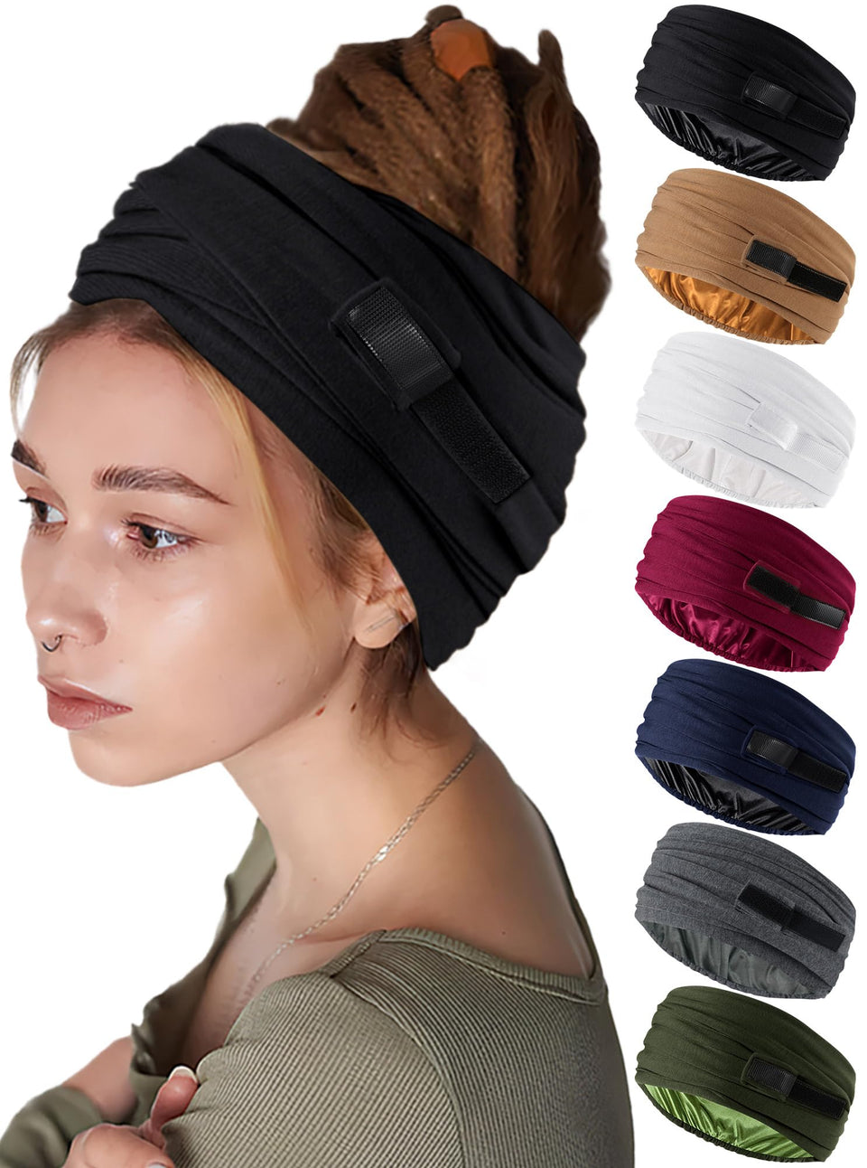 Ababalaya front view of black open turban showing sleek fit and easy wear benefit