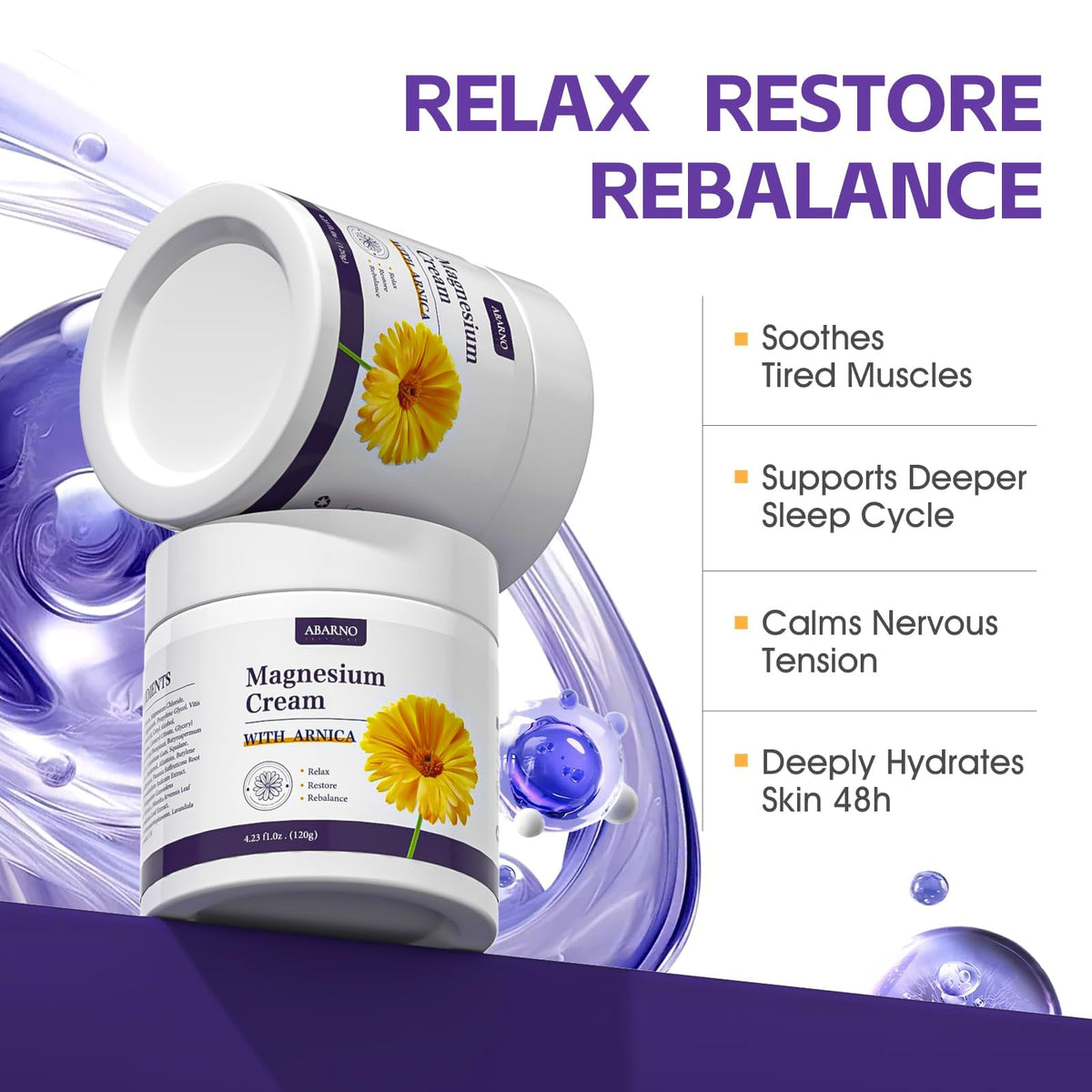abarno arnica ingredient pot highlighting natural extract for soothing muscles