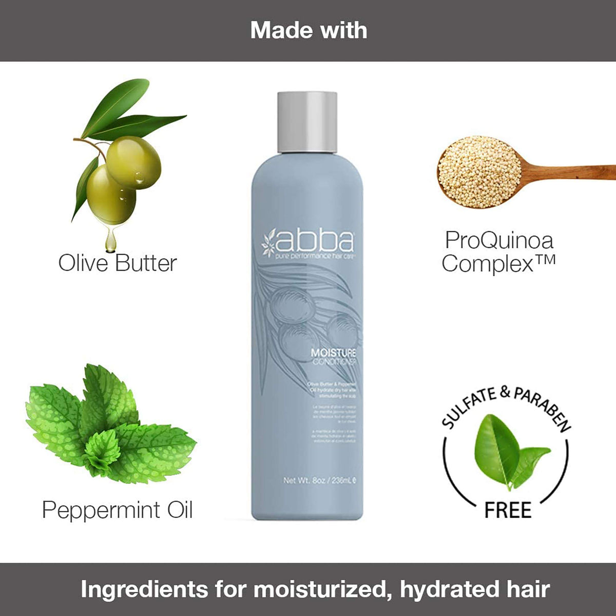 ABBA bottle on bath shelf conveying salon-quality hydration