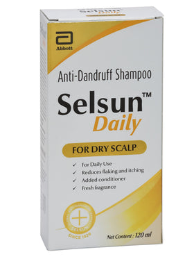 Abbott Selsun on bathroom shelf in lifestyle setting for everyday use
