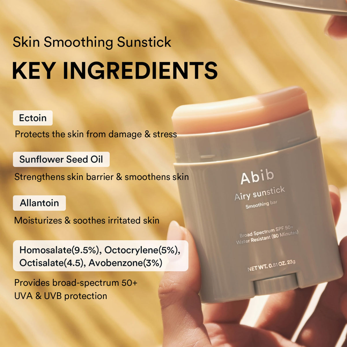 Abib label close-up highlighting active ingredients and skin-soothing benefits