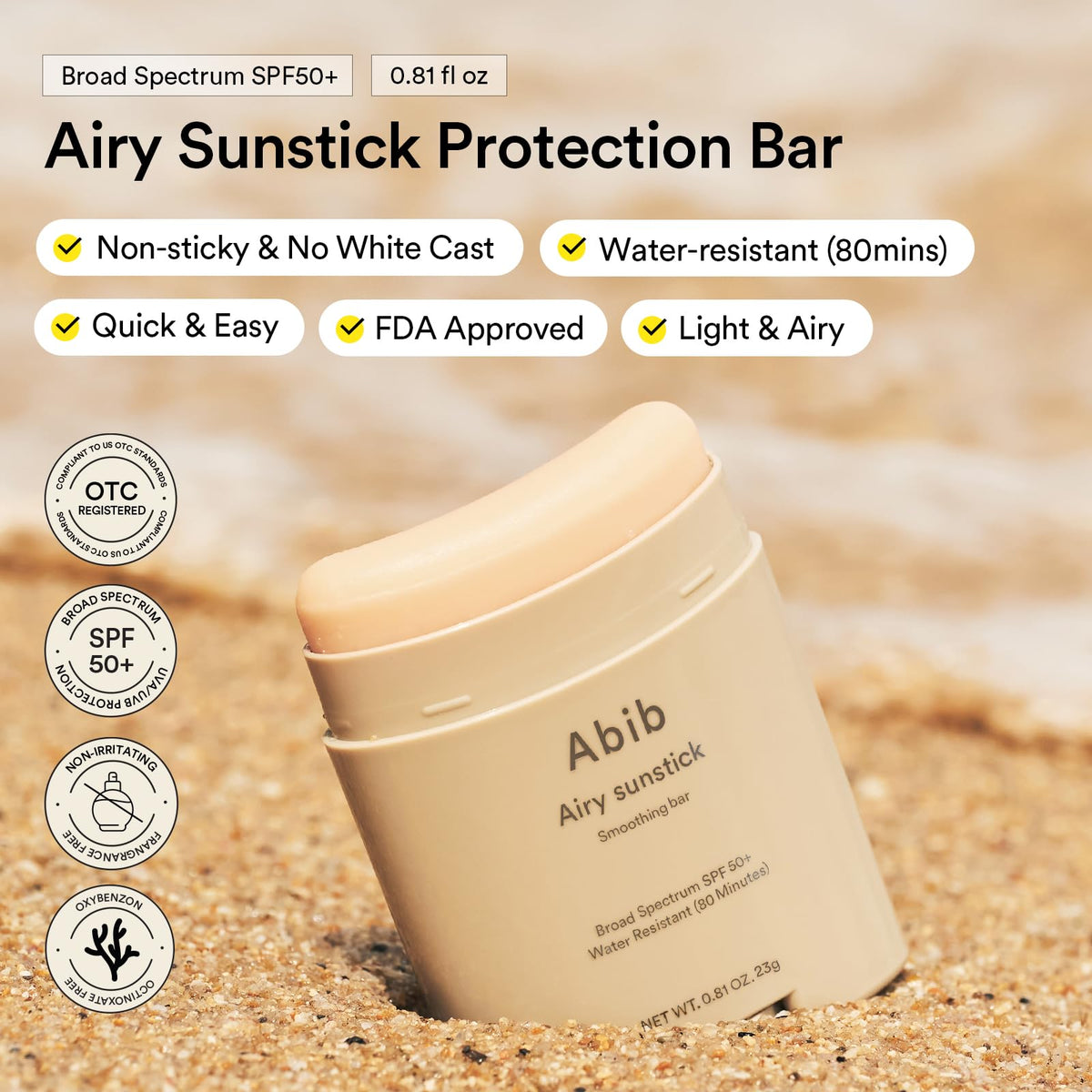 Abib sunstick open showing smooth stick texture for quick application
