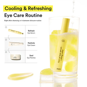 Abib before and after illustration suggesting reduced puffiness and smoother under-eye texture