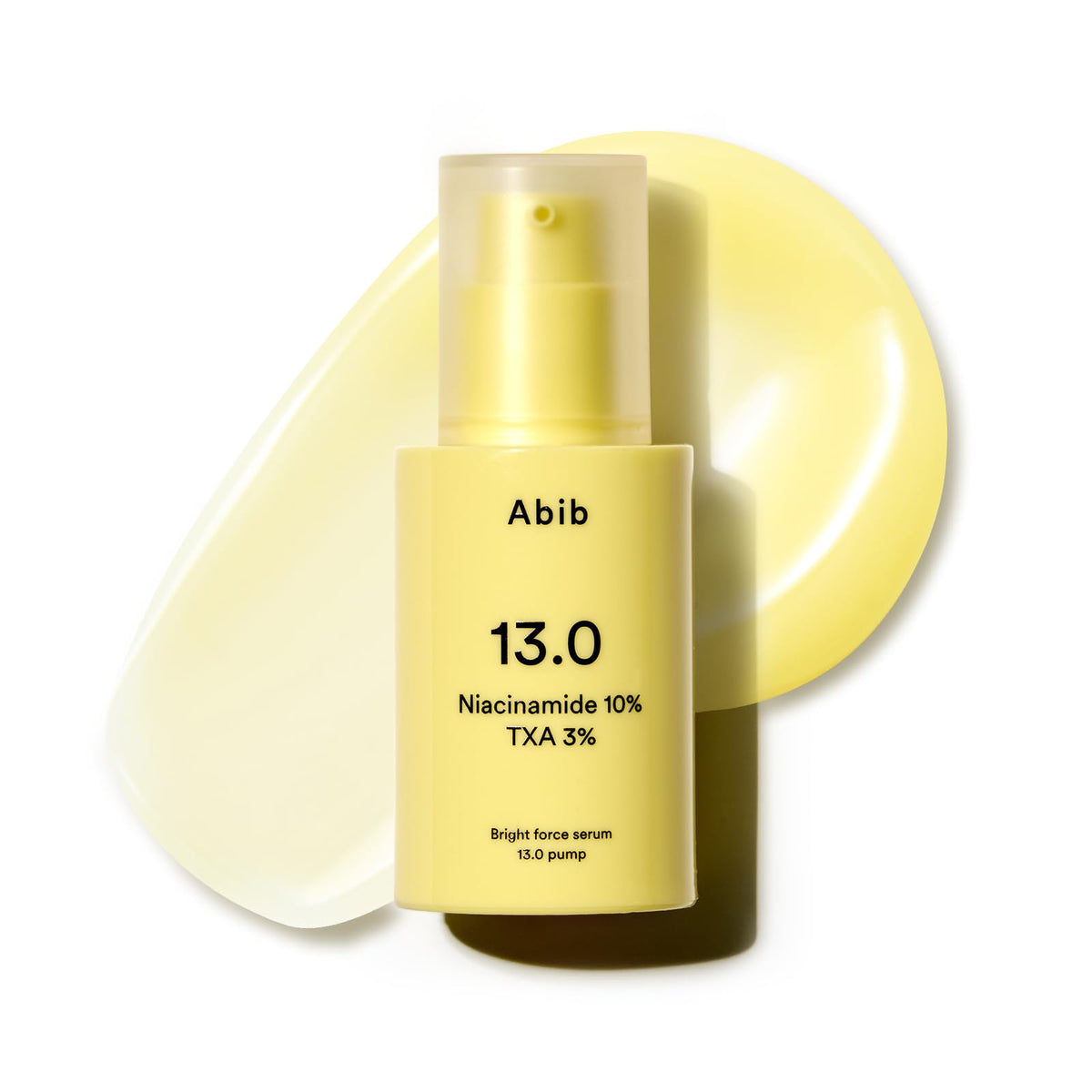 Abib bottle front view showing sleek branding and brightening benefit