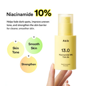 Abib label listing 10% niacinamide and 3% TXA ingredients clearly