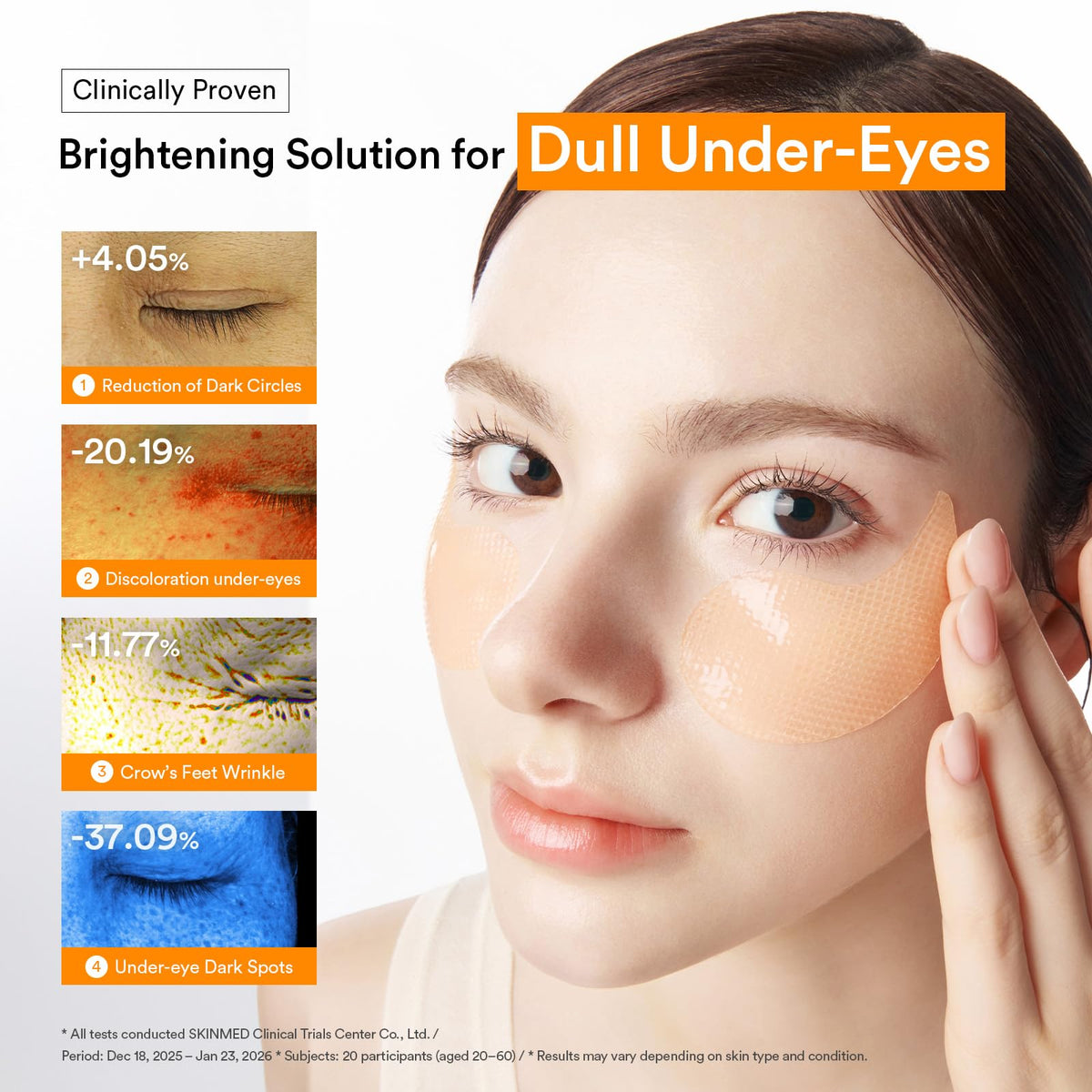 Abib patches shown on forehead and smile lines for multi-area tone-up