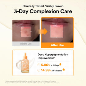 Abib ingredient callout with glutathione and niacinamide text, highlights brightening benefits