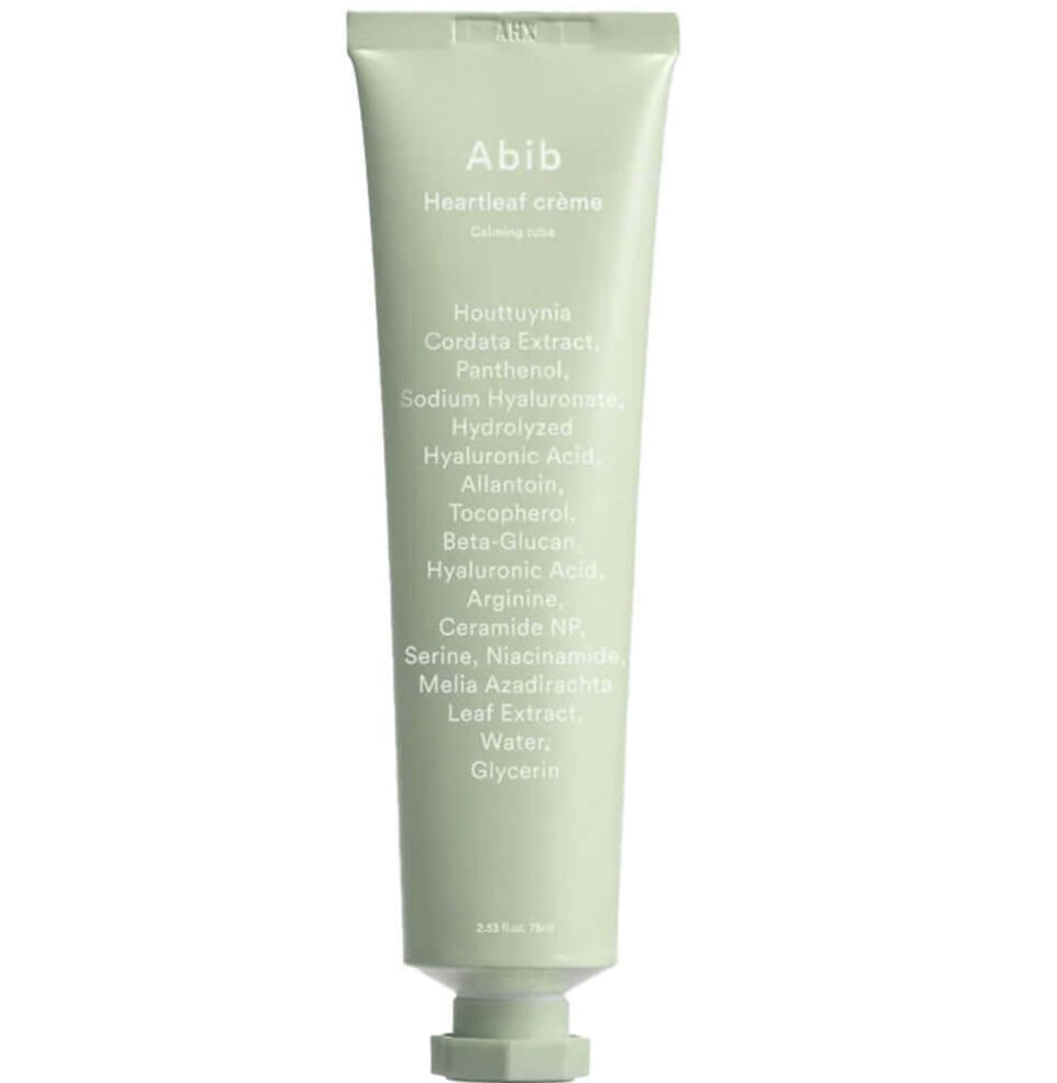 Abib front packaging tube showing calming moisturizer benefits