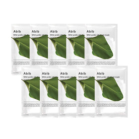 Abib front packaging showing 10pcs mild acidic pH masks benefiting balanced skin