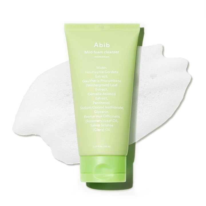 Abib front packaging of Heartleaf Foam cleanser showing tube and label for gentle daily cleansing