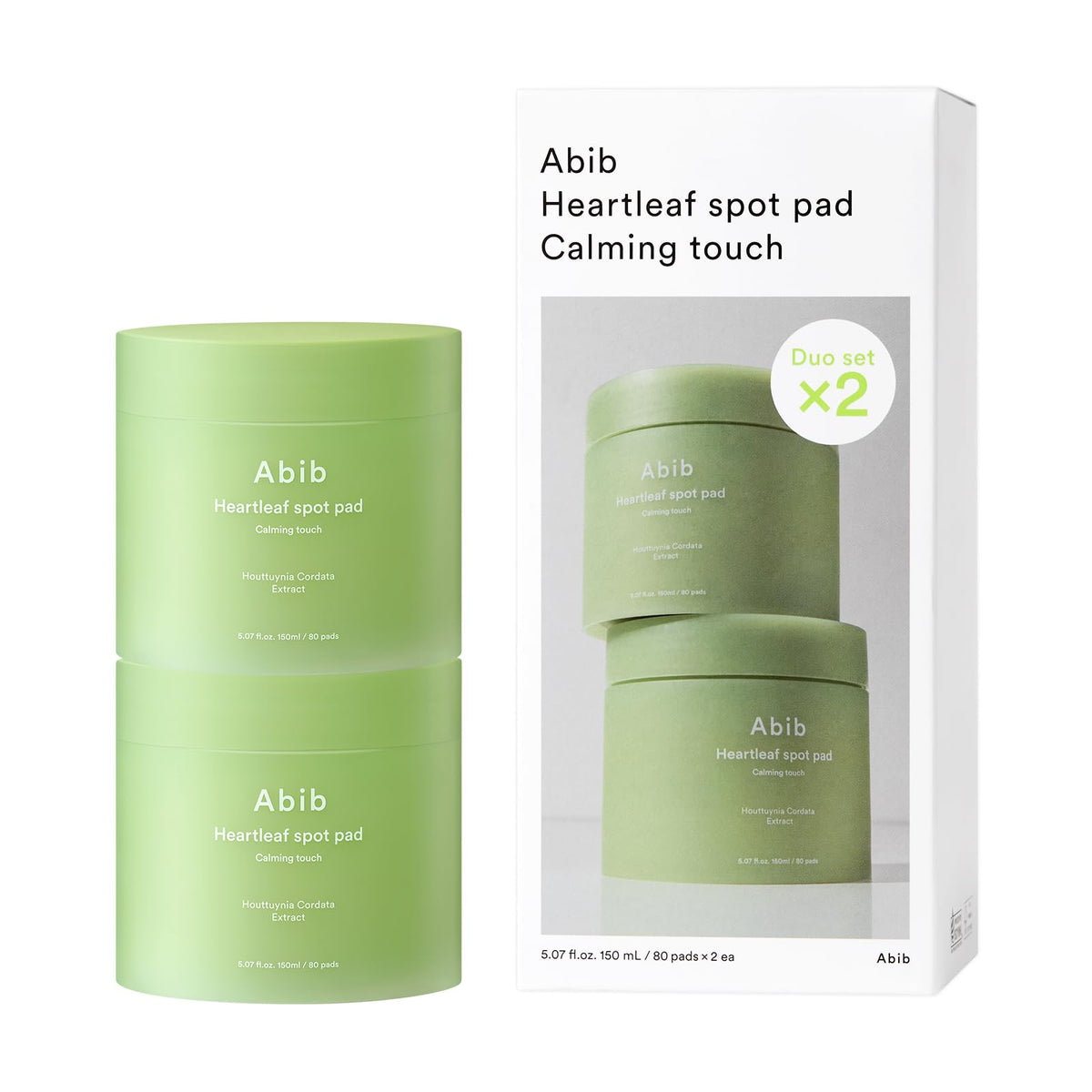 Abib front packaging showing calming pad benefits and duo value