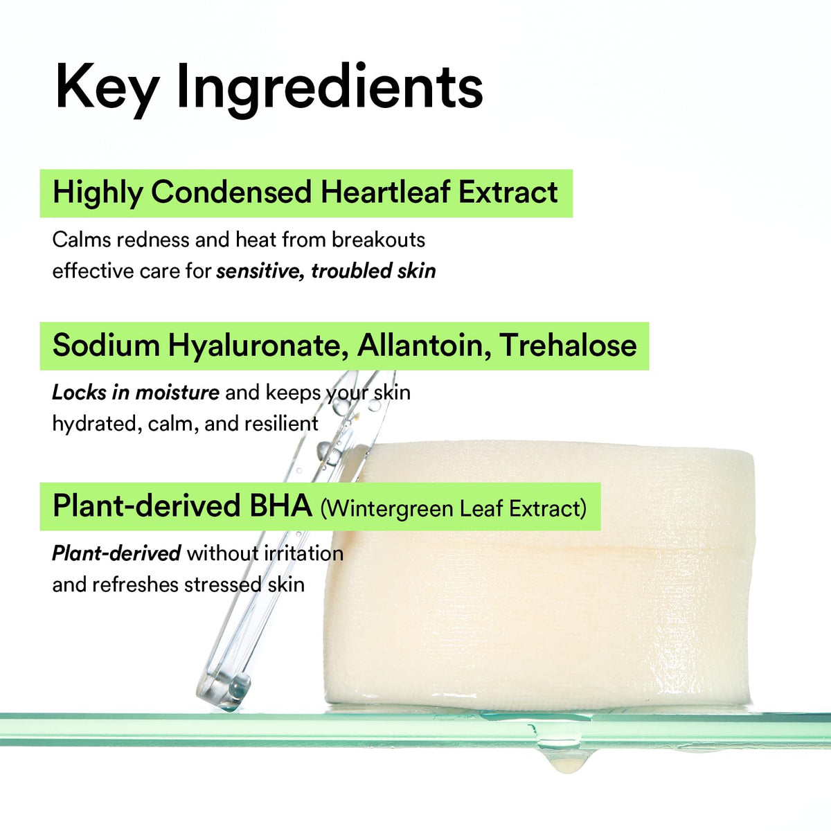 Hand applying Abib pad to cheek demonstrating quick soothing benefit