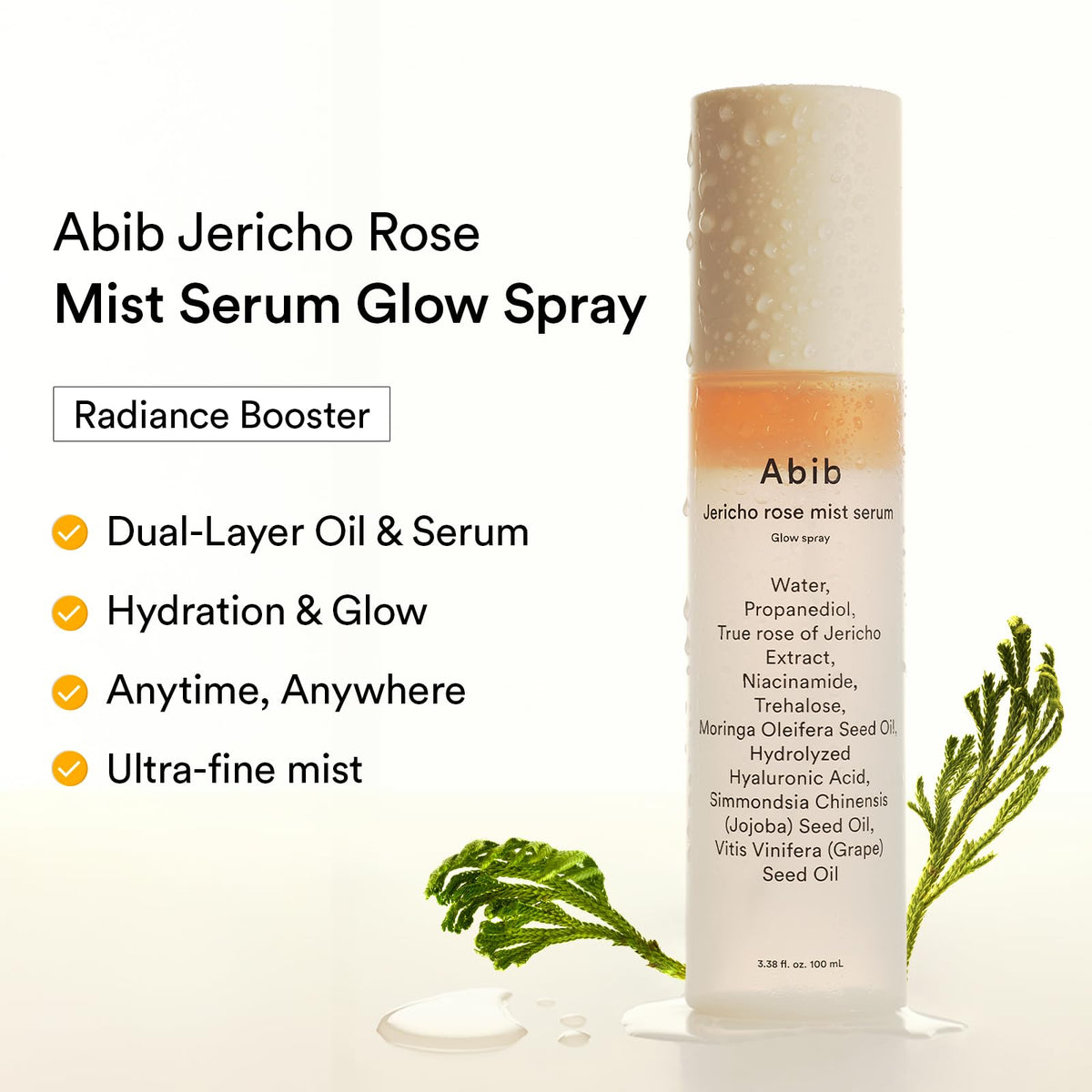 Abib Jericho Rose Mist Serum label close-up displaying ingredients and vegan collagen benefit