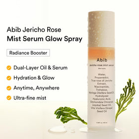 Abib Jericho Rose Mist Serum label close-up displaying ingredients and vegan collagen benefit