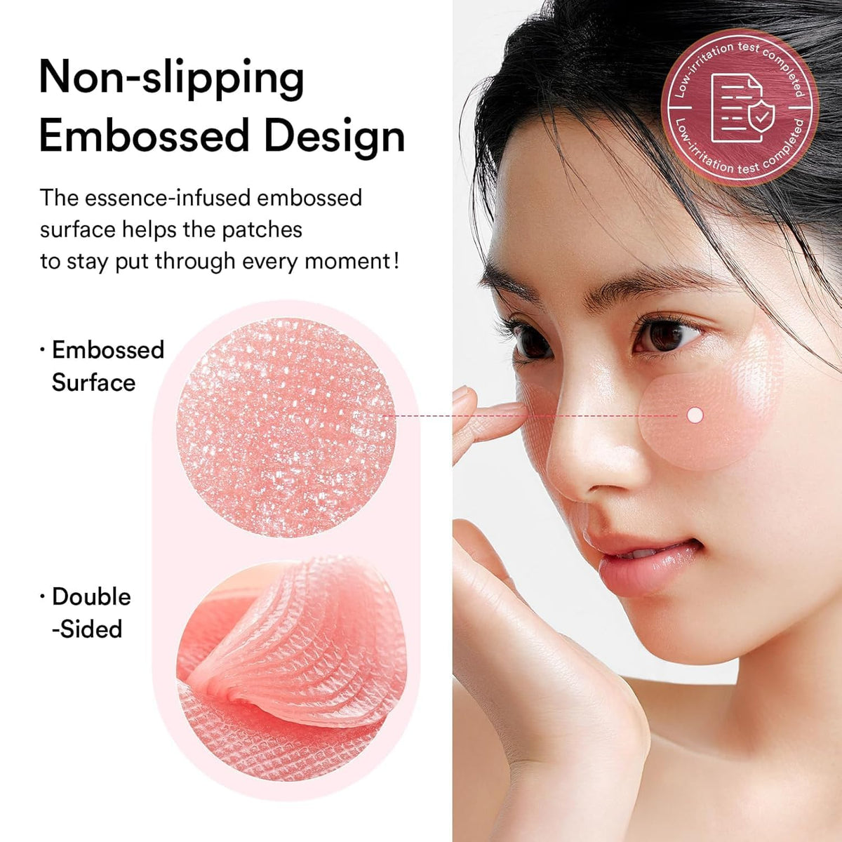 Abib patches applied to forehead and neck showing multi-area treatment benefit
