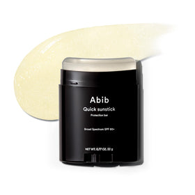 Abib sunstick front view showing compact stick and packaging benefit quick use