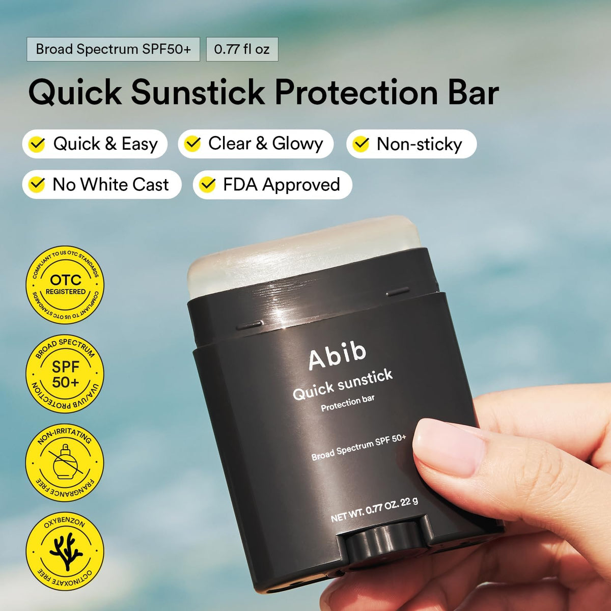 Abib sunstick being applied from hand showing precise, mess-free application benefit