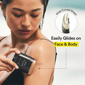 Abib sunstick used over makeup showing no disruption and freshen-up benefit