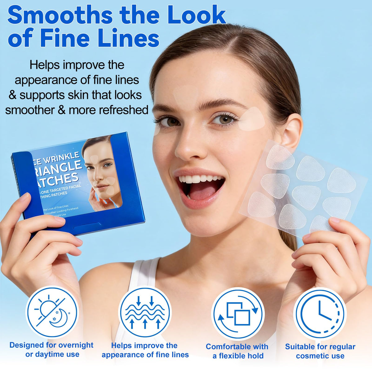 ABOUME patch applied on forehead demonstrating smoothing effect
