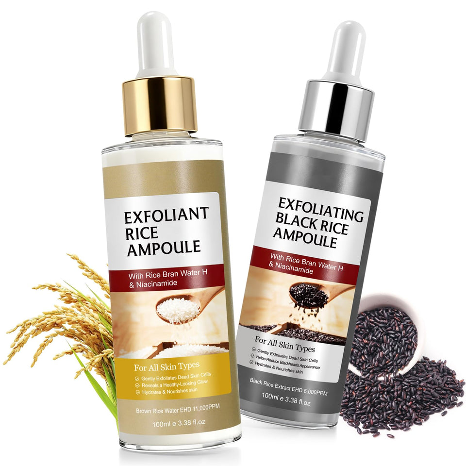 ABOUME front packaging showing both white and black rice bottles and benefits