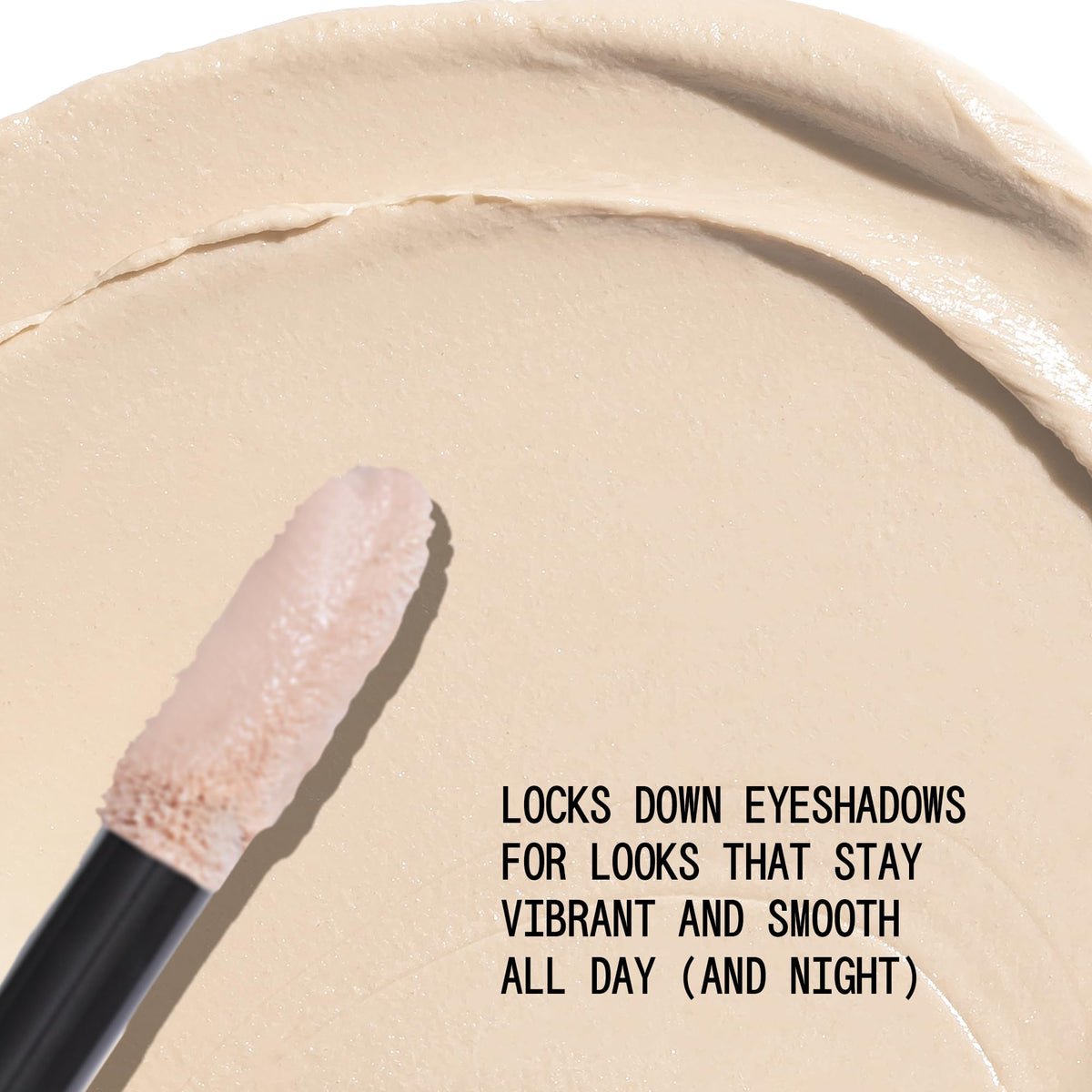 about-face in-use application on eyelid demonstrating smooth base for long-lasting color