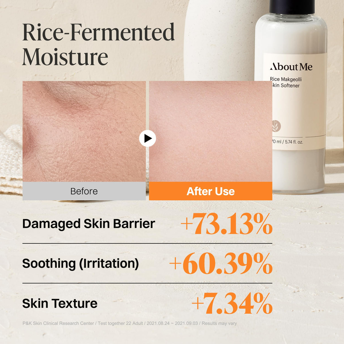 About Me pouring a drop to show viscous consistency for moisturizing efficiency